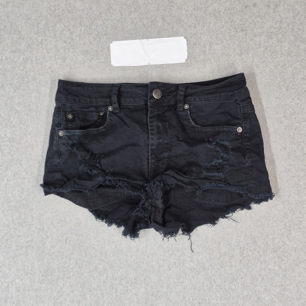 American Eagle Women Shorts 6 Black Denim Jeans Distressed 2.5" Inseam